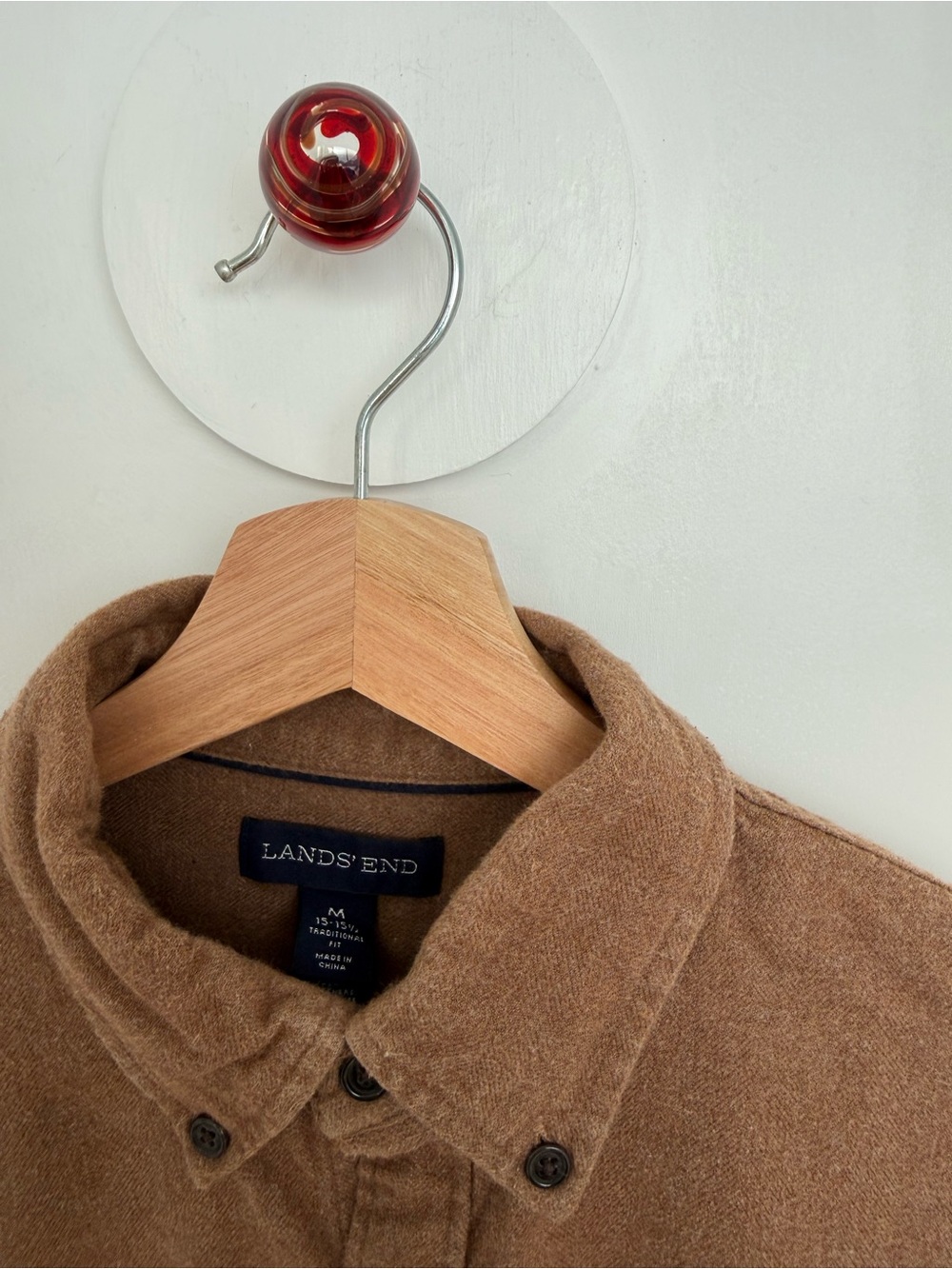 Land’s End Men’s Brown Camel Heather Flannel Long Sleeve Button Down Size Med